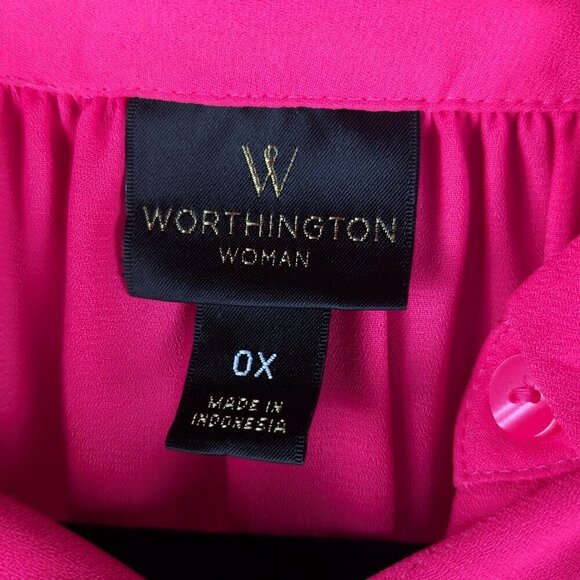 Worthington Woman Neon Pink Sleeveless Button-Down Blouse - 0X - Picture 4 of 6